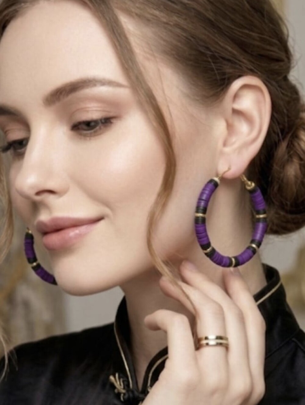 Purple Wrapped Hoop Earrings - Women Jewelry
